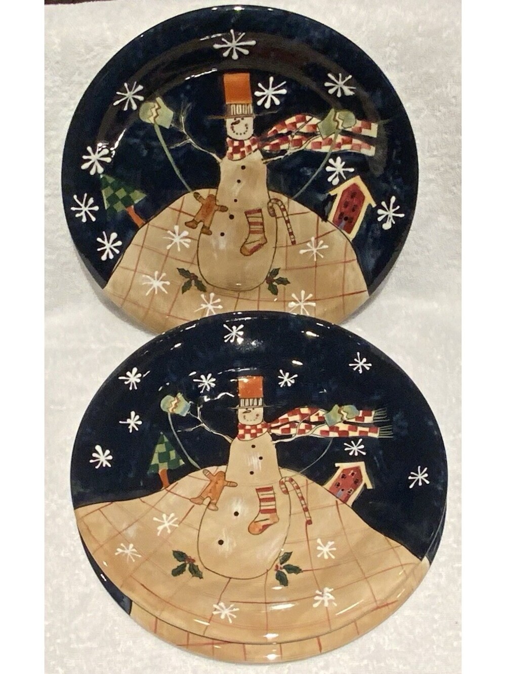 Certified International 11”D Folk Snowman Set Of Three Dinner Plates
